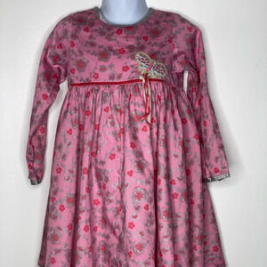 Baby Lulu girls pink silver long sleeve floral butterfly dress sz4